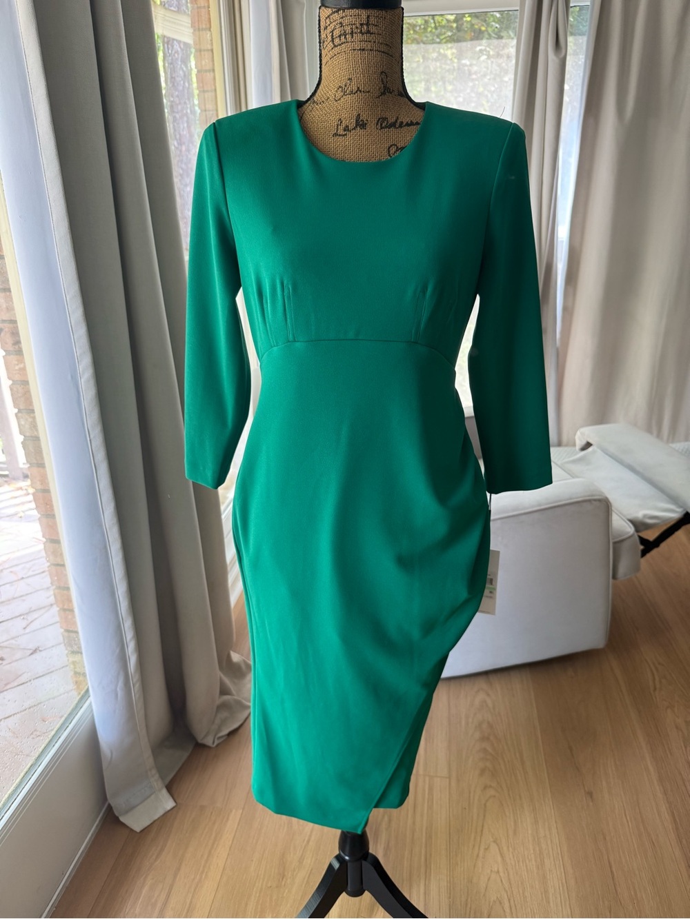 Calvin Klein Green Fitted Midi Sheath Dress